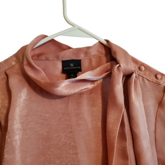 Worthington Dusty Rose Tie Neck Wing Cuff Blouse Large - Picture 3 of 14